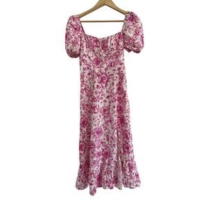 London Times Womens Size 4 Smocked Midi Dress Floral Milkmaid Peasant Fairy